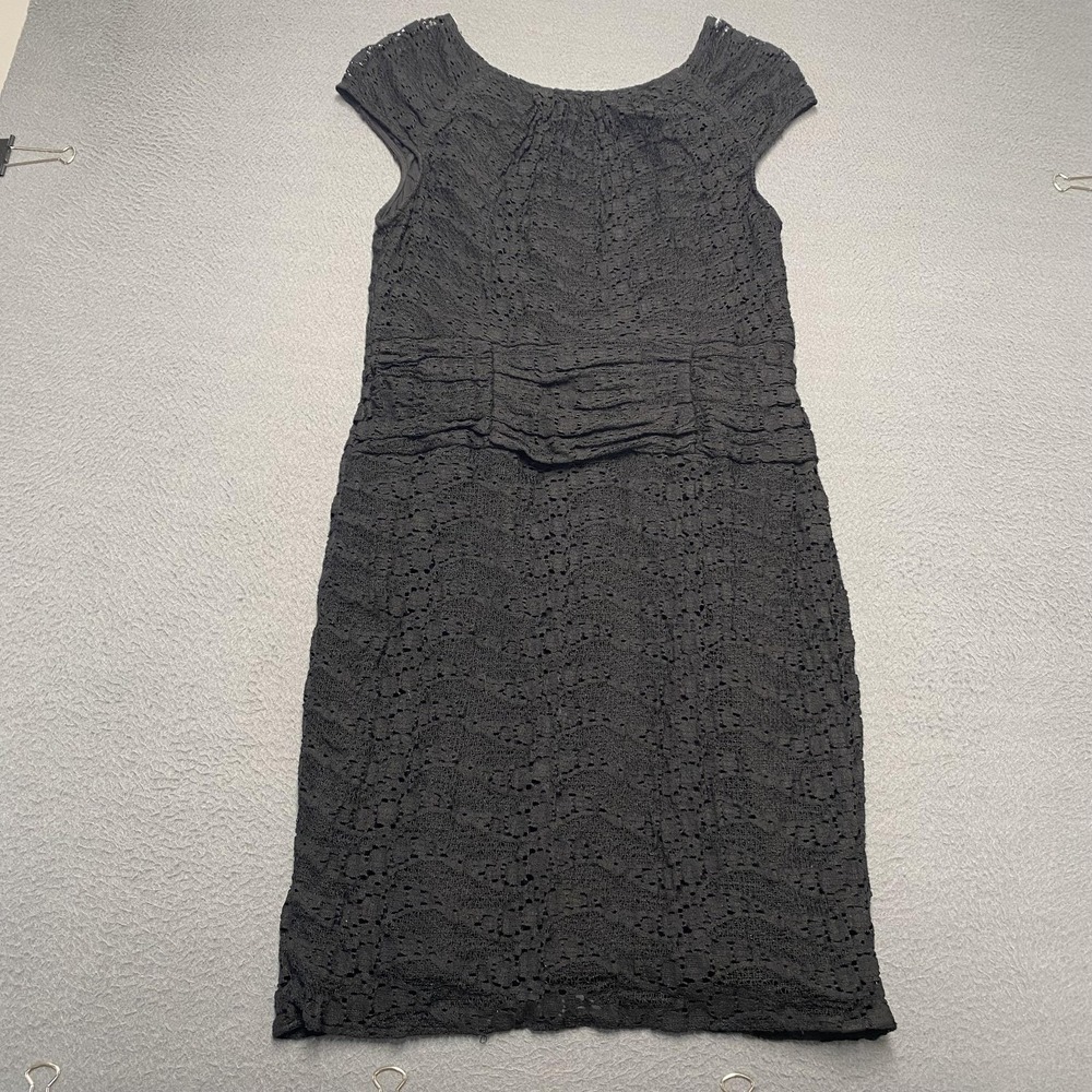 Marc New York Andrew Marc Dress Womens 10 Black Lace Sheath Ruched Cap Sleeve